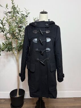 Burberry Black Hooded Toggle Wool Duffle Coat